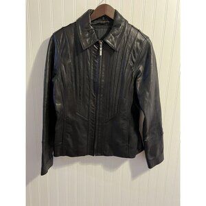 Avanti Black Leather Jacket With Pin Tucks Women’s M Motorcycle Classy Goth